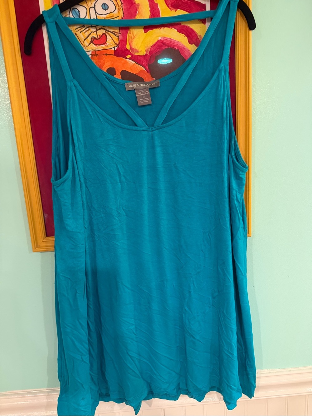 Kate & Mallory Teal V-Neck Tank Top, 2X, $10